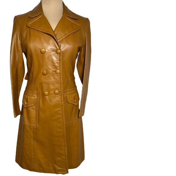 Vintage 1970's leather trench coat size S - Picture 12 of 13